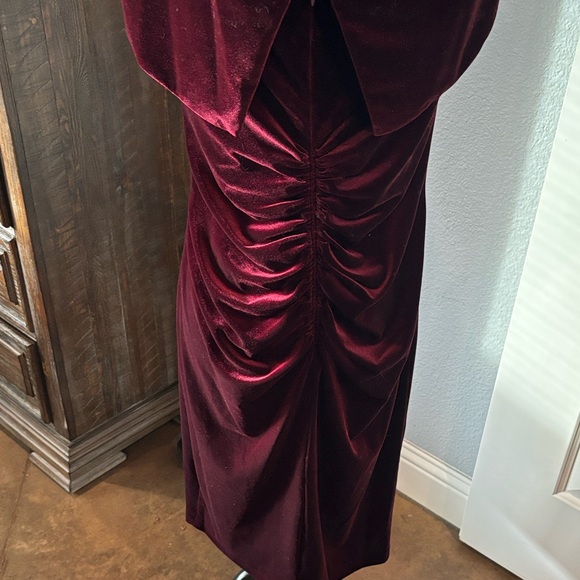 Xscape Strapless Velvet Burgundy Dress - Picture 5 of 6
